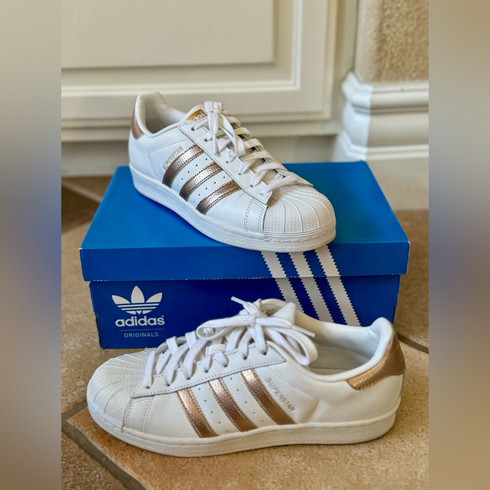 Adidas Rose Gold/White SuperStar Size 8.5